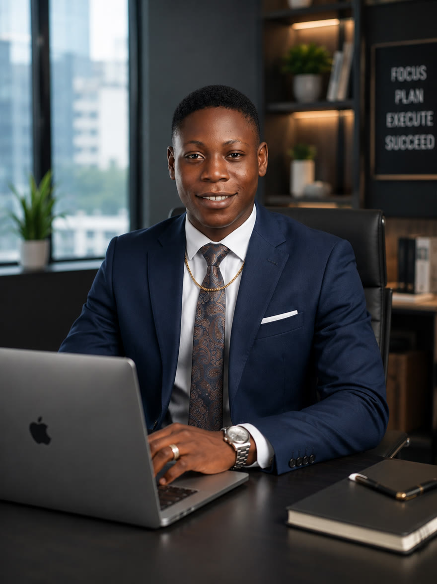 Oluwapelumi Emmanuel working on a laptop, founder of Classic Digital Solution