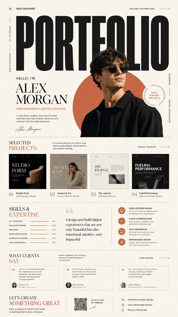 Bold editorial portfolio website for a designer