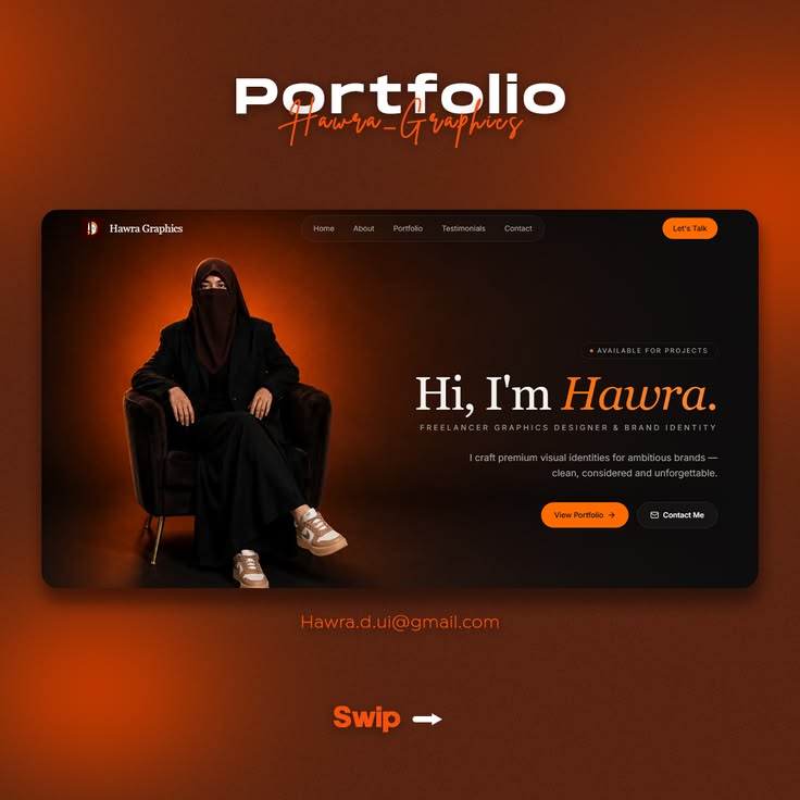 Dark premium brand identity website for Hawra Graphics