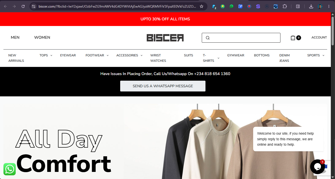 BISCER fashion e-commerce store homepage